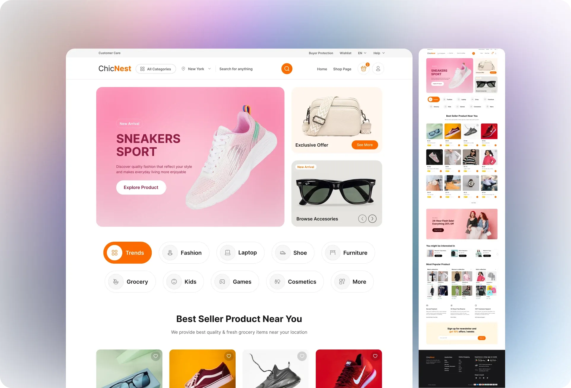 FlyCommerce storefront on desktop