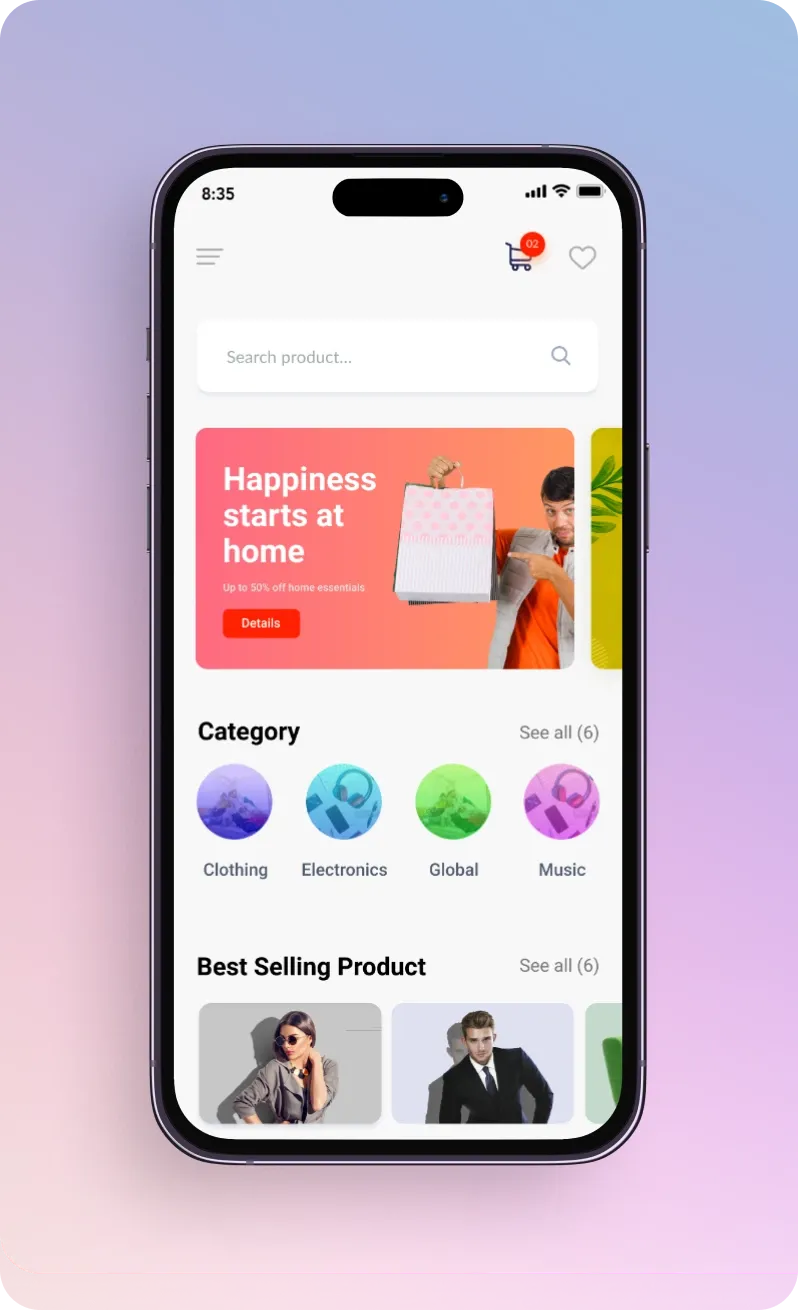 FlyCommerce storefront on a phone